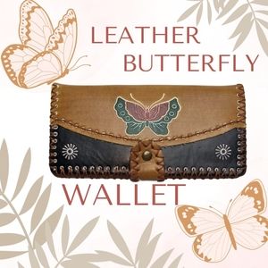 Brown Butterfly Wallet - Leather Embossed, Vintage-Inspired